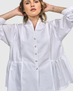Women Alembika Plus<Addison Peplum Blouse, White