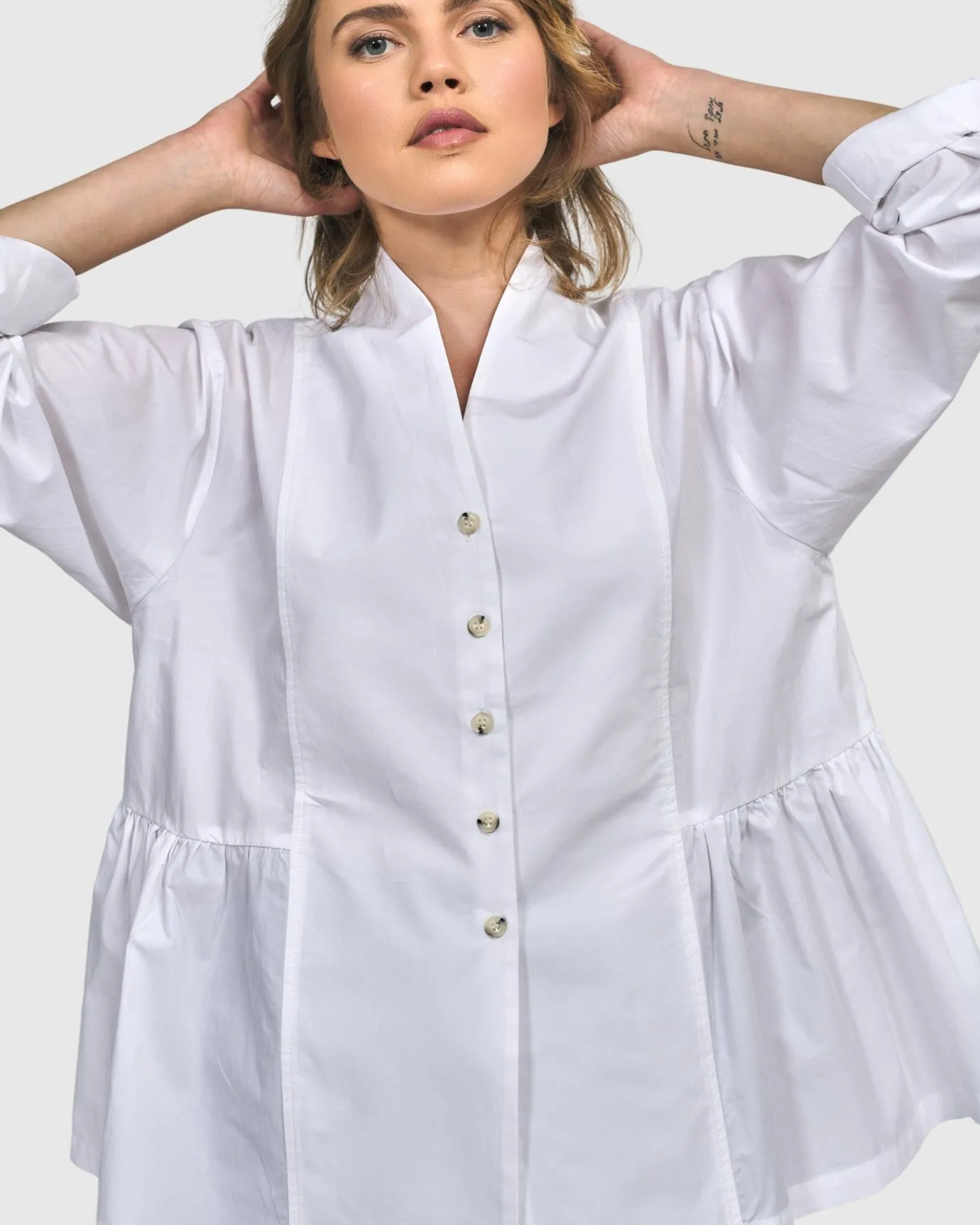 Women Alembika Plus<Addison Peplum Blouse, White