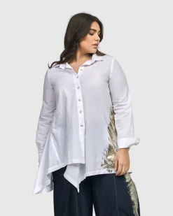 Women Alembika Plus<Albany Button Down Tunic Top, White