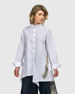 Women Alembika Plus<Albany Button Down Tunic Top, White