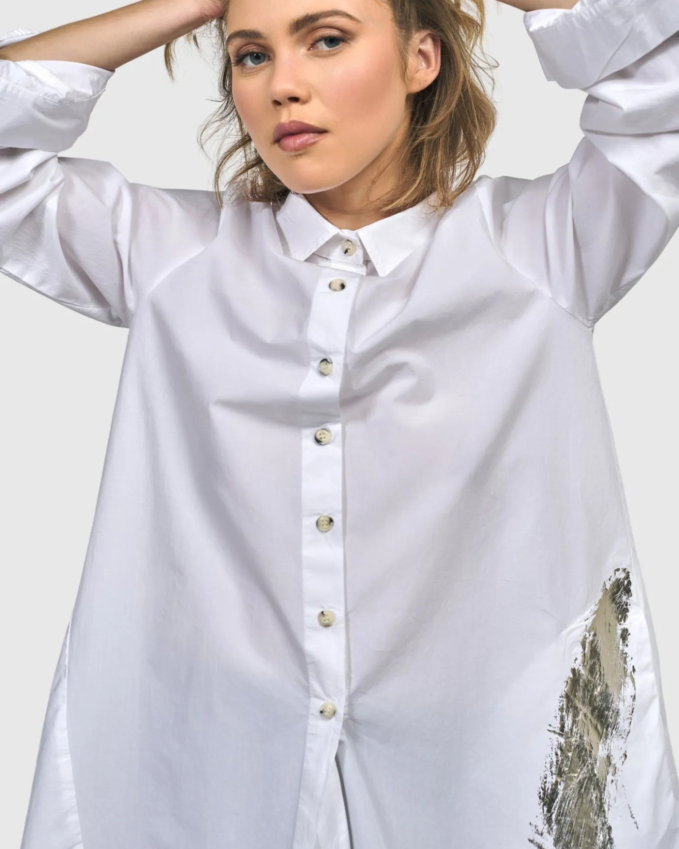 Women Alembika Plus<Albany Button Down Tunic Top, White