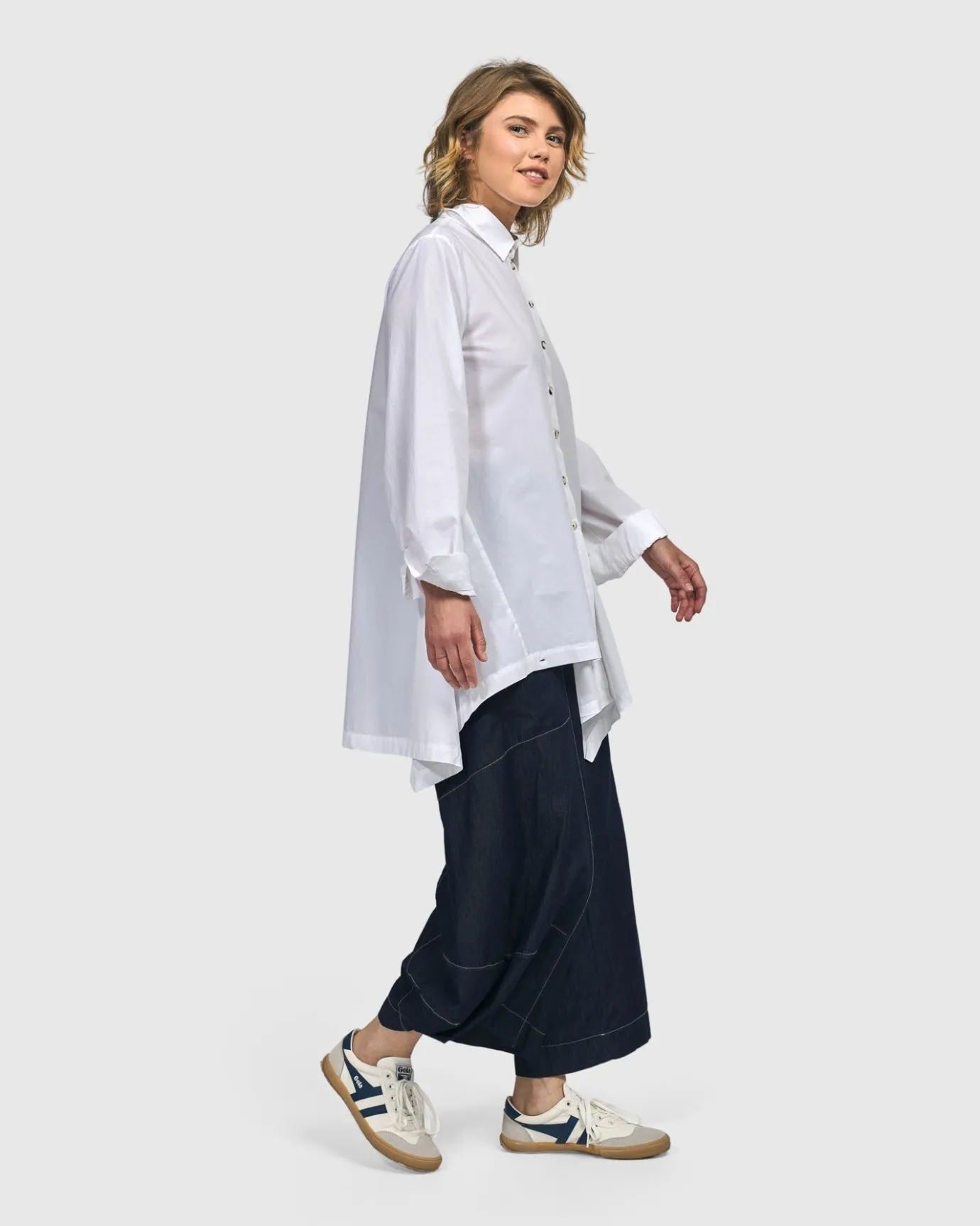 Women Alembika Plus<Albany Button Down Tunic Top, White