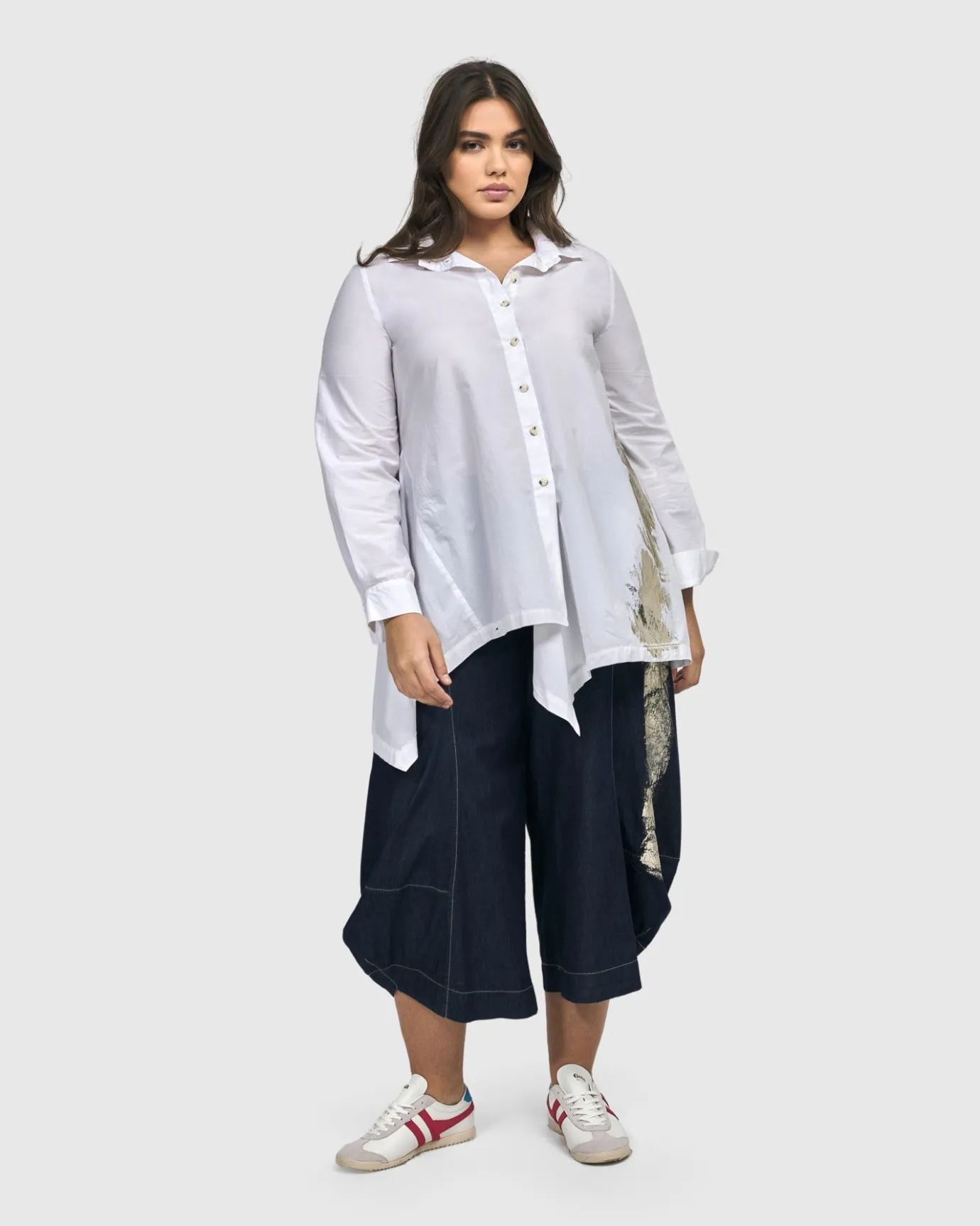 Women Alembika Tops & Tunics<Albany Button Down Tunic Top, White