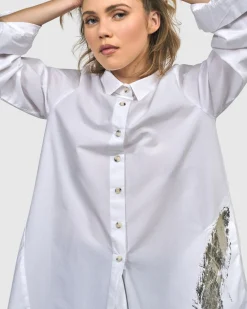 Women Alembika Tops & Tunics<Albany Button Down Tunic Top, White