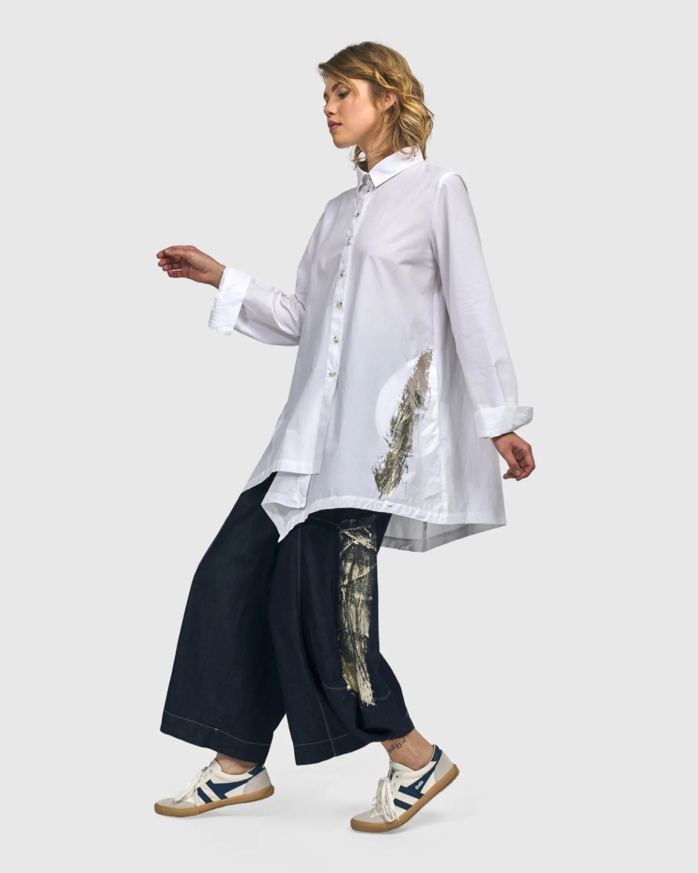 Women Alembika Tops & Tunics<Albany Button Down Tunic Top, White