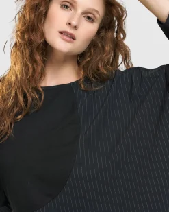 Women Alembika Plus<Audrey Relaxed Top, Pinstripes