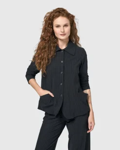 Women Alembika Jackets<Audrey Shirt Jacket, Pinstripes