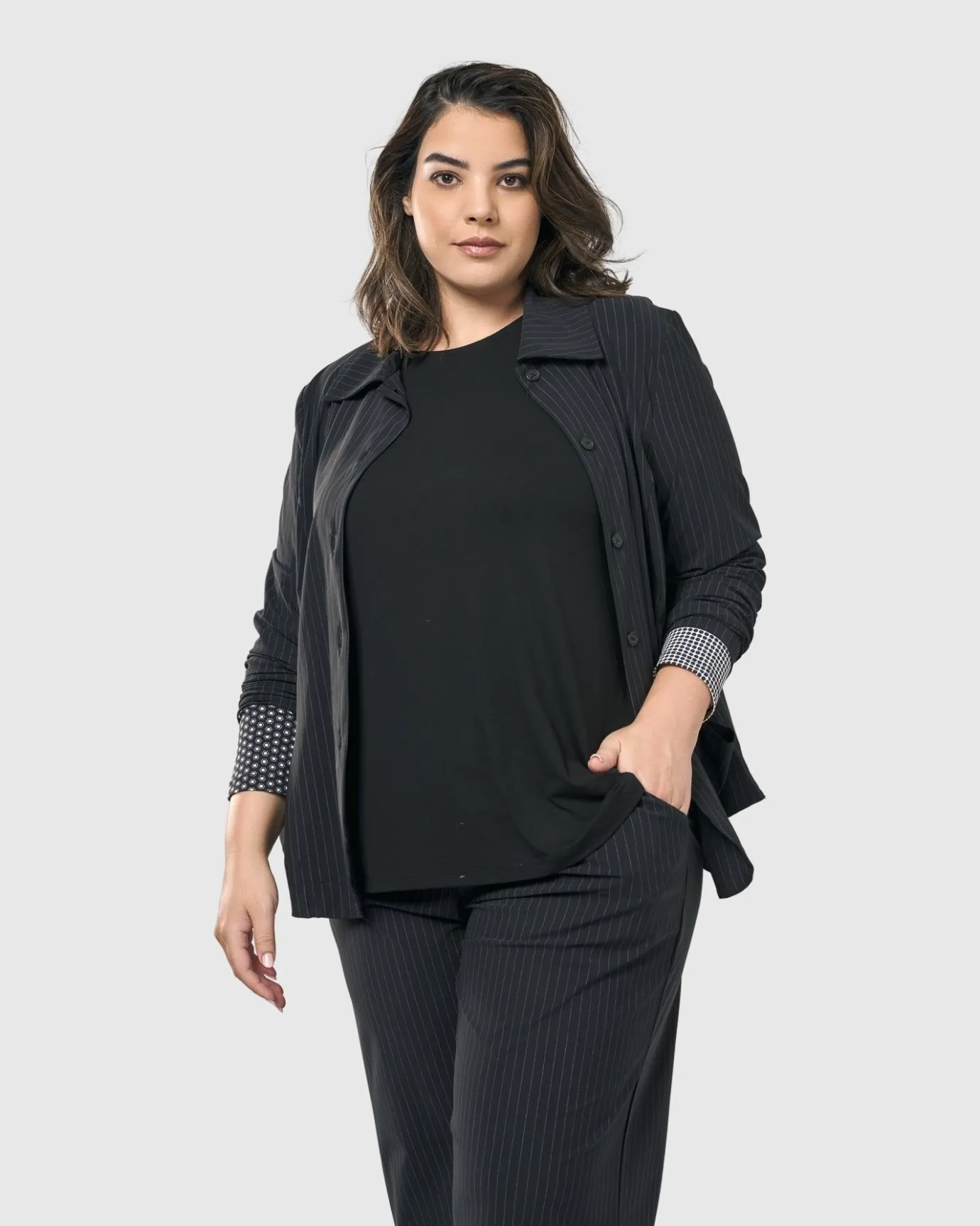 Women Alembika Jackets<Audrey Shirt Jacket, Pinstripes