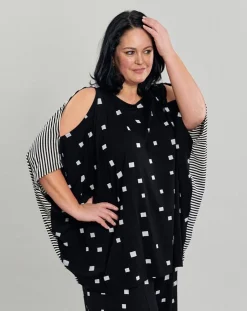 Women Alembika Plus<Boxy Dolman Cutout Top, Squares
