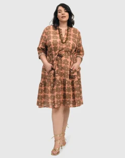 Women Alembika Dresses<Dahlia Cotton Voile Swing Dress, Peach/Earth