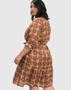 Women Alembika Plus<Dahlia Cotton Voile Swing Dress, Peach/Earth