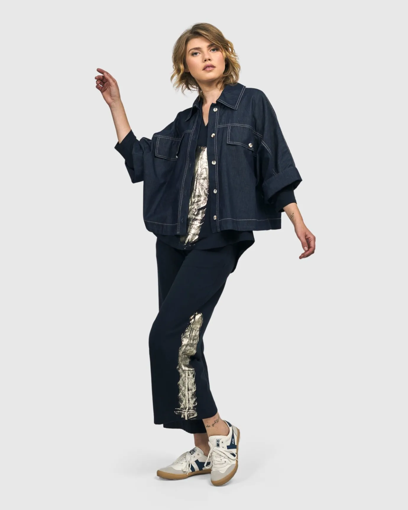 Women Alembika Plus<Dallas Cropped Shirt Jacket, Denim