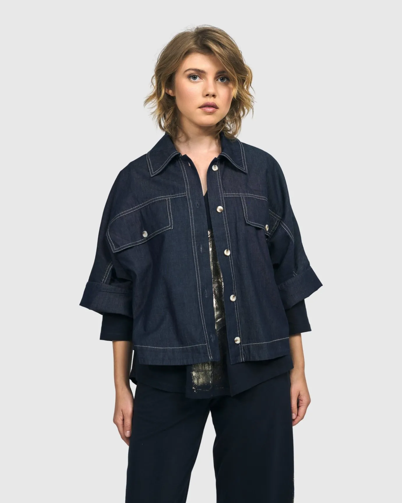 Women Alembika Jackets<Dallas Cropped Shirt Jacket, Denim