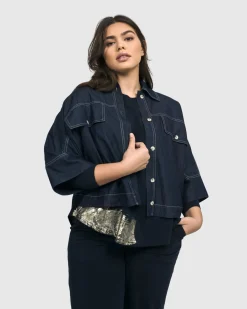 Women Alembika Jackets<Dallas Cropped Shirt Jacket, Denim