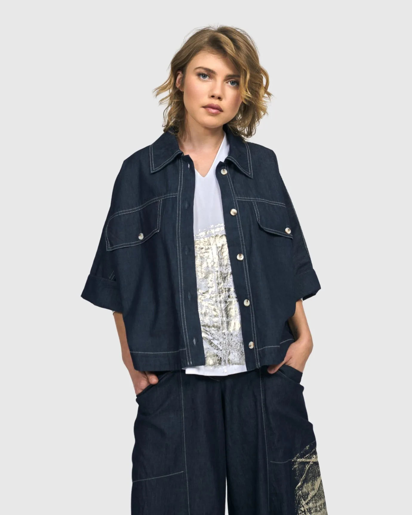Women Alembika Jackets<Dallas Cropped Shirt Jacket, Denim