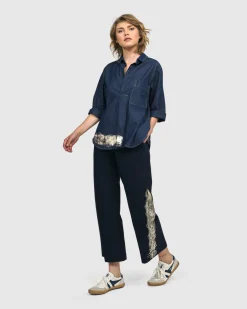 Women Alembika Pants & Skirts<Denver Cropped Pants, Navy