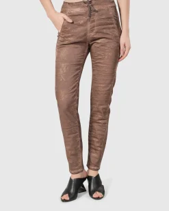 Women Alembika Pants & Skirts<Distressed Iconic Stretch Jeans, Brown Wash