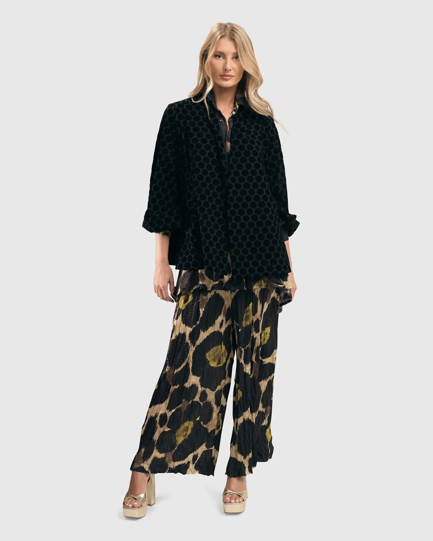 Women Alembika Plus<Dot Flocked Swing Jacket, Black