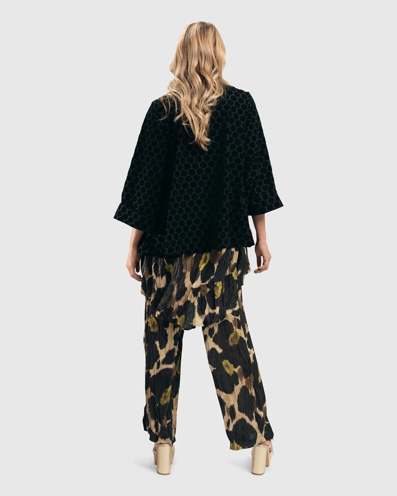 Women Alembika Plus<Dot Flocked Swing Jacket, Black