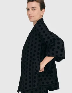 Women Alembika Plus<Dot Flocked Swing Jacket, Black