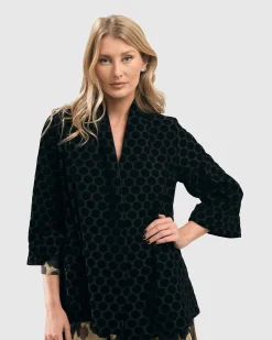 Women Alembika Jackets<Dot Flocked Swing Jacket, Black