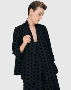 Women Alembika Jackets<Dot Flocked Swing Jacket, Black