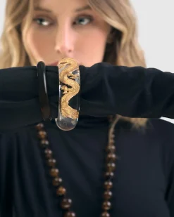 Women Alembika Accessories<Dragon Inlay Bangle Bracelet, Gold