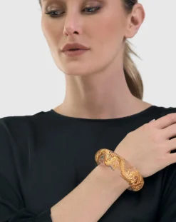 Women Alembika Accessories<Dragon Inlay Bangle Bracelet, Gold