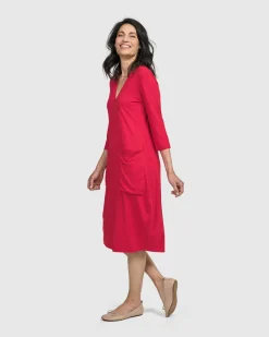 Women Alembika Dresses<Essential Cargo Dress, Red Rose