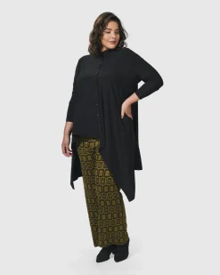 Women Alembika Plus<Essential Hi-Lo Button Down Top, Black