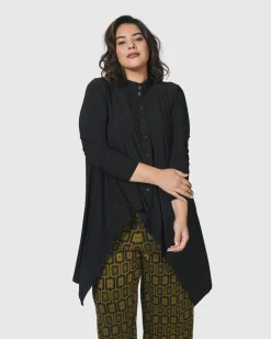 Women Alembika Plus<Essential Hi-Lo Button Down Top, Black