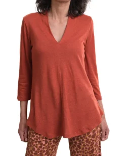 Women Alembika Plus<Essential Linen V-Neck Top, Orange