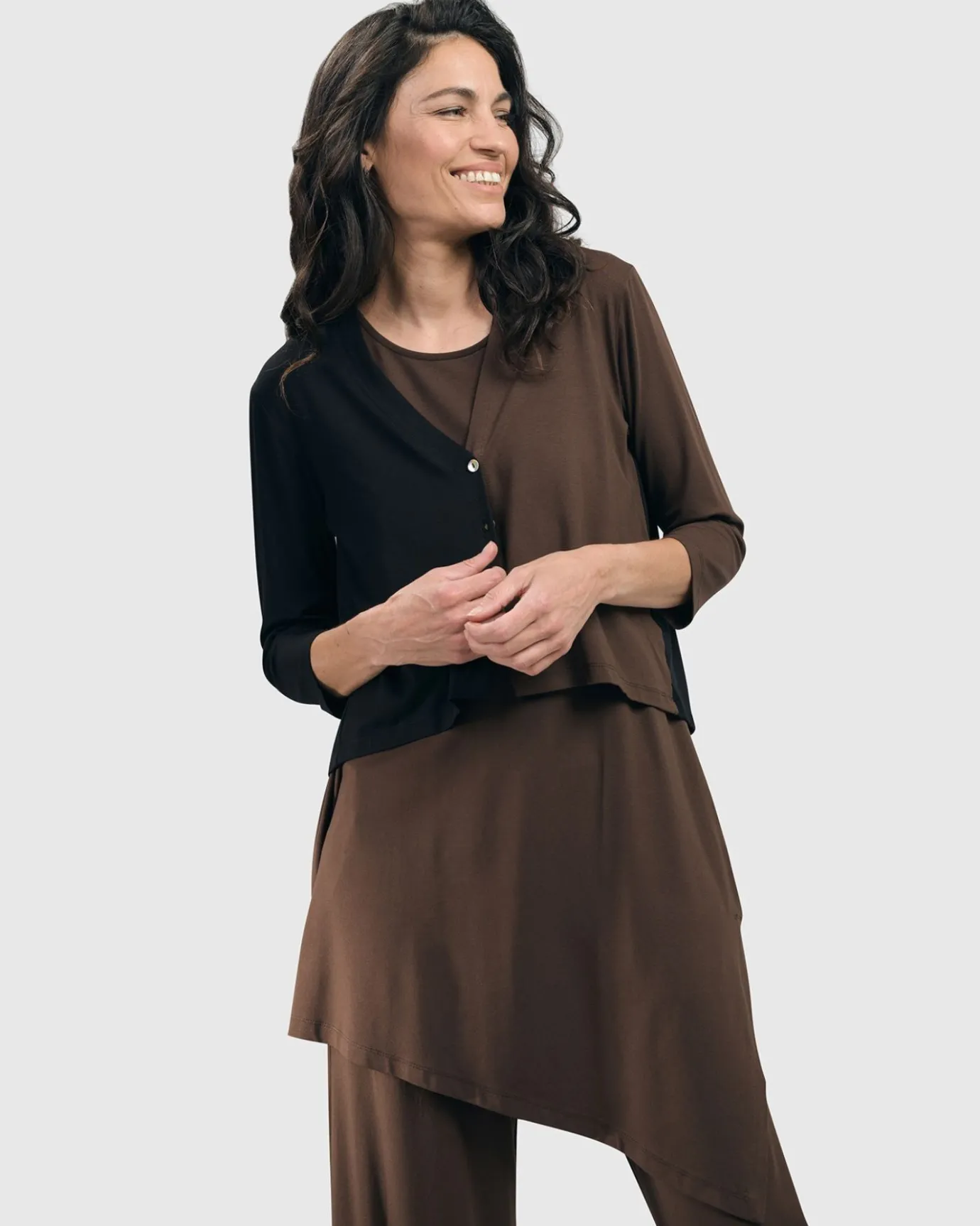 Women Alembika Plus<Essential 2-Tone Crop Cardigan, Coffee