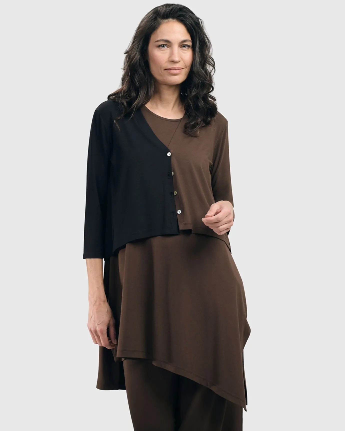 Women Alembika Plus<Essential 2-Tone Crop Cardigan, Coffee