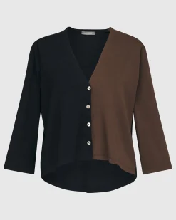 Women Alembika Plus<Essential 2-Tone Crop Cardigan, Coffee