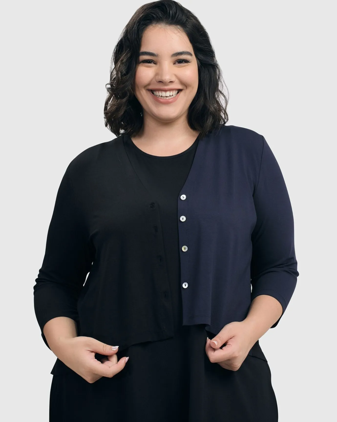 Women Alembika Plus<Essential 2-Tone Crop Cardigan, Navy