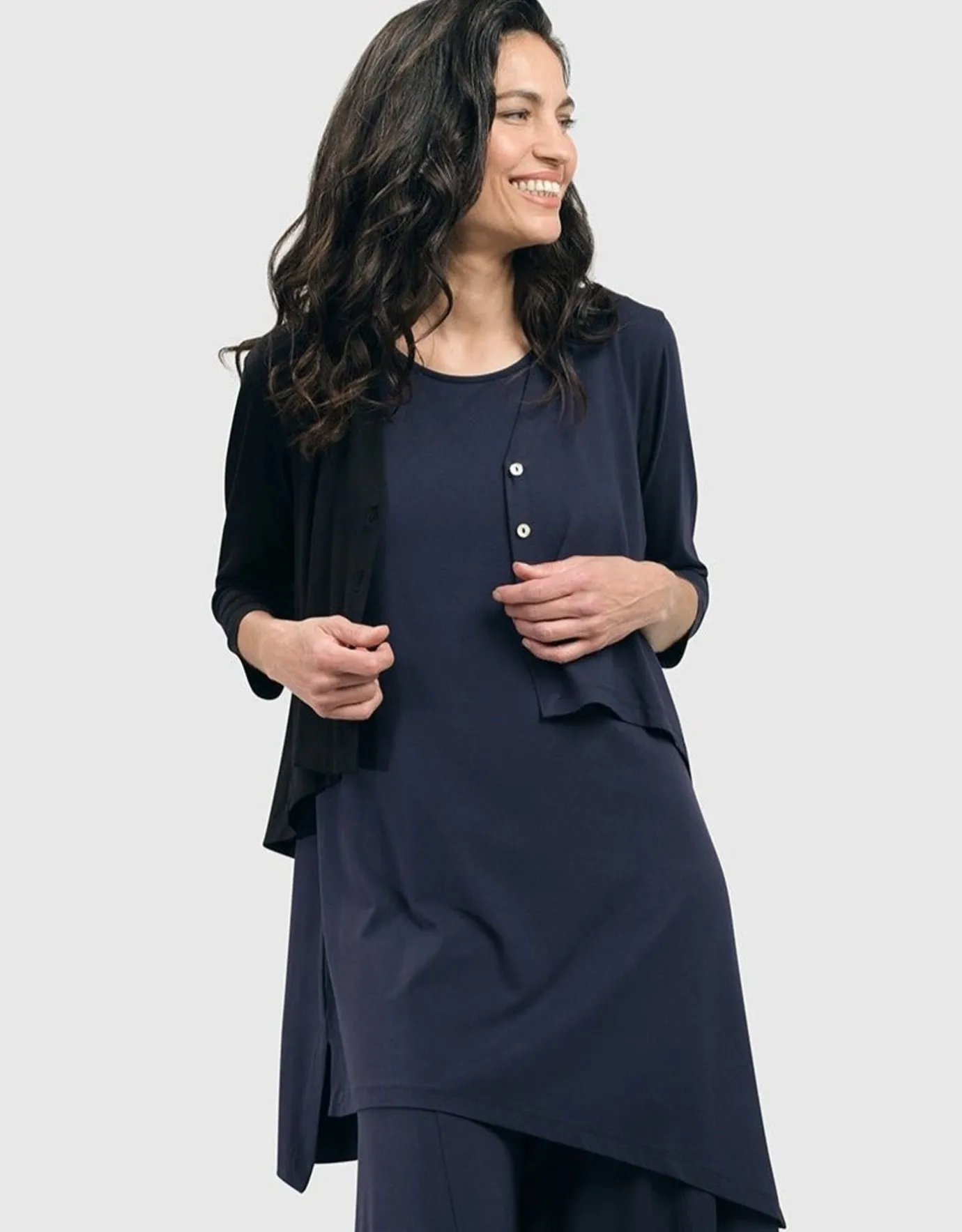 Women Alembika Plus<Essential 2-Tone Crop Cardigan, Navy