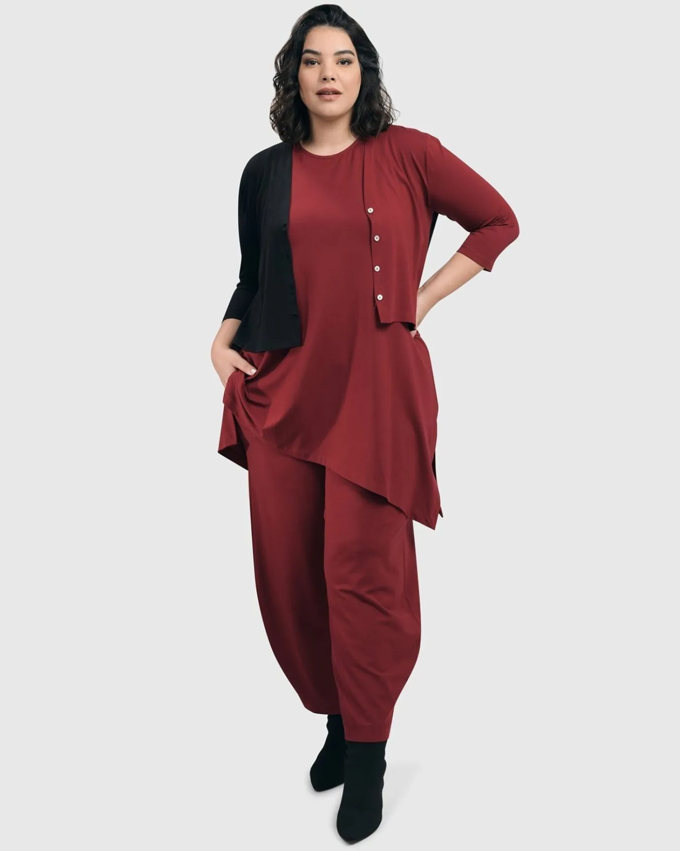 Women Alembika Plus<Essential 2-Tone Crop Cardigan, Plum