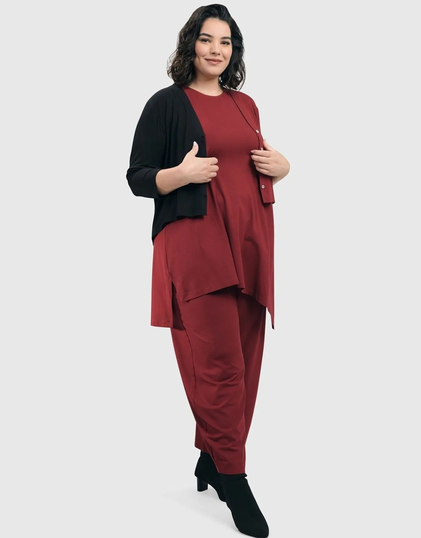 Women Alembika Plus<Essential 2-Tone Crop Cardigan, Plum