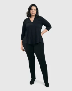Women Alembika Plus<Essential V-Neck Top, Black