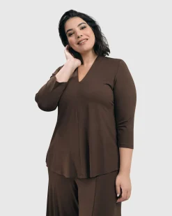Women Alembika Tops & Tunics<Essential V-Neck Top, Coffee