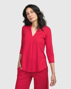 Women Alembika Tops & Tunics<Essential V-Neck Top, Red Rose