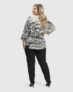 Women Alembika Plus<Flirty Cutaway Boxy Top, Script