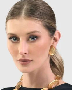Women Alembika Accessories<Glory Faceted Clip Earrings, Gold
