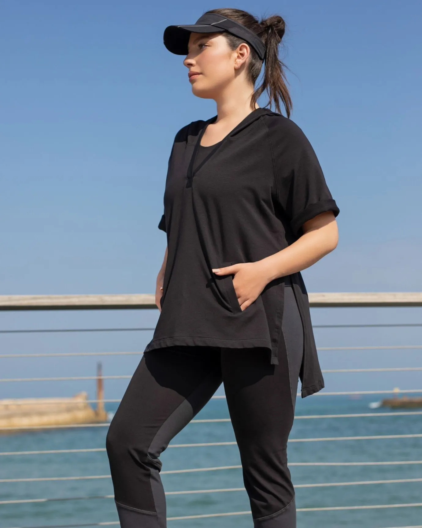 Women Alembika Tops & Tunics<Inhale Hooded Hi-Lo Top, Solid Black