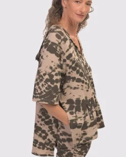 Women Alembika Tops & Tunics<Inhale Hooded Hi-Lo Top, Stone Tie-Dye