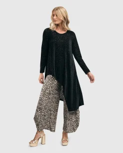 Women Alembika Tops & Tunics<Leo Flocked Velvet Hi-Lo Tunic Top, Black