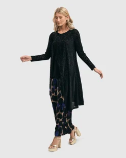 Women Alembika Tops & Tunics<Leo Flocked Velvet Hi-Lo Tunic Top, Black
