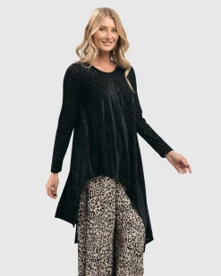 Women Alembika Tops & Tunics<Leo Flocked Velvet Hi-Lo Tunic Top, Black