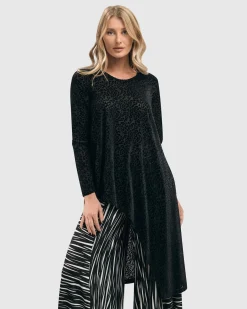Women Alembika Plus<Leo Flocked Velvet Hi-Lo Tunic Top, Black
